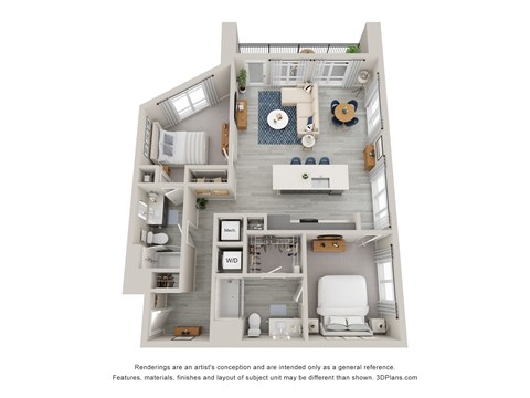Floor plan for 2 beds, 2 baths, 1156 sqft